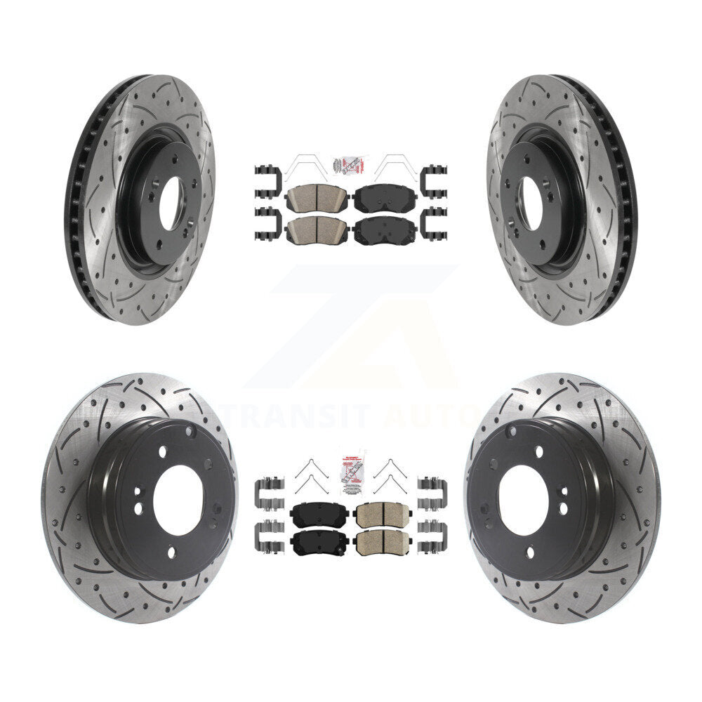 Front Rear Ceramic Pads And Coated Drilled Slotted Disc Brake Rotors Kit For Kia Optima KDA-102599