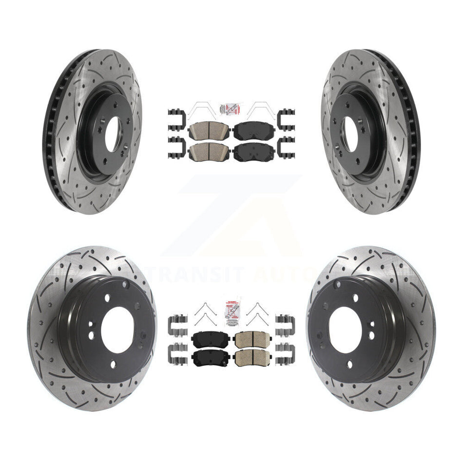 Front Rear Ceramic Pads And Coated Drilled Slotted Disc Brake Rotors Kit For Kia Optima KDA-102599