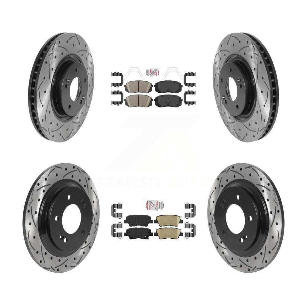Front Rear Ceramic Pads And Coated Drilled Slotted Disc Brake Rotors Kit For Kia Optima KDA-102600