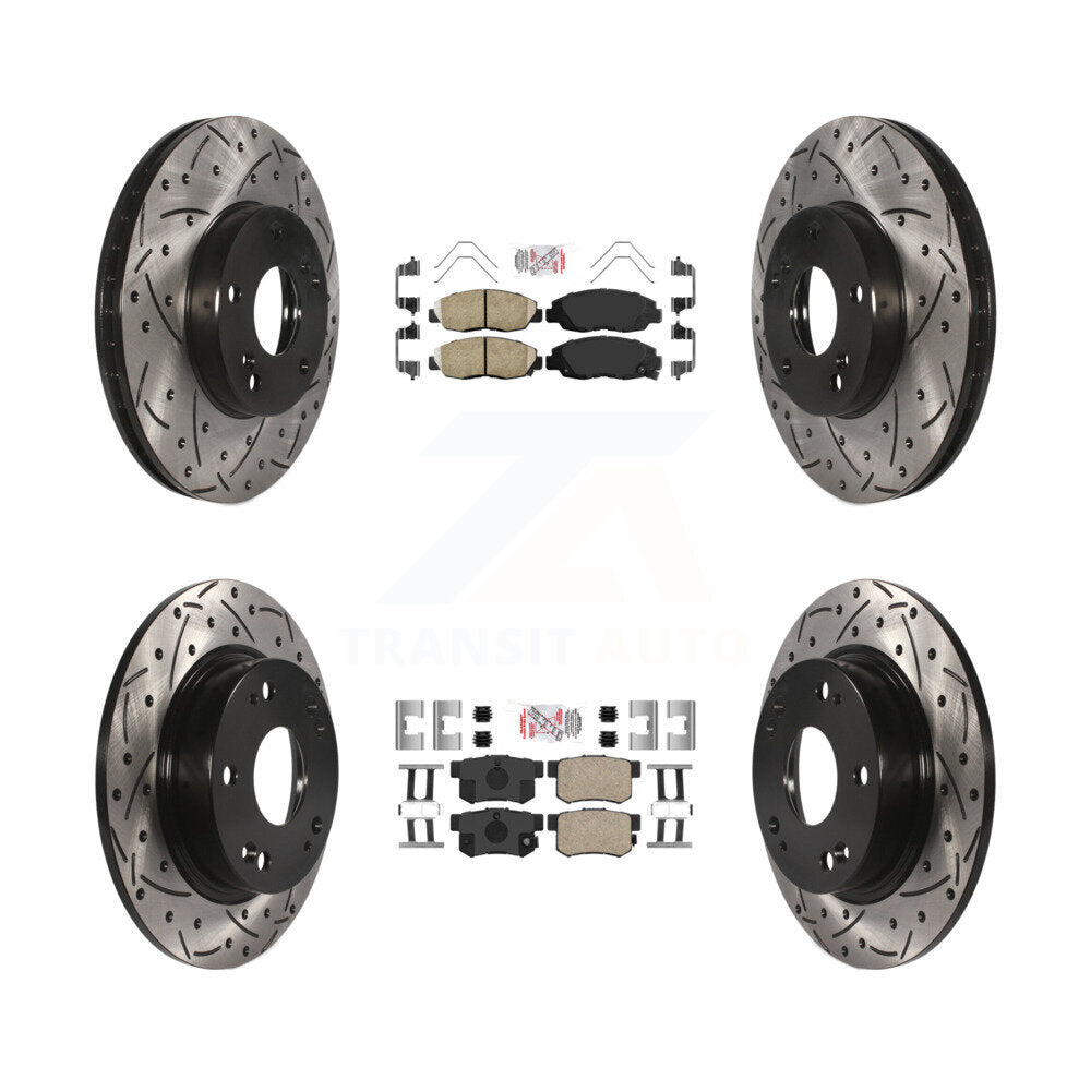 Front Rear Ceramic Pad Drill Slot Disc Brake Rotors Kit For 2014-2015 Honda Civic Touring KDA-102601