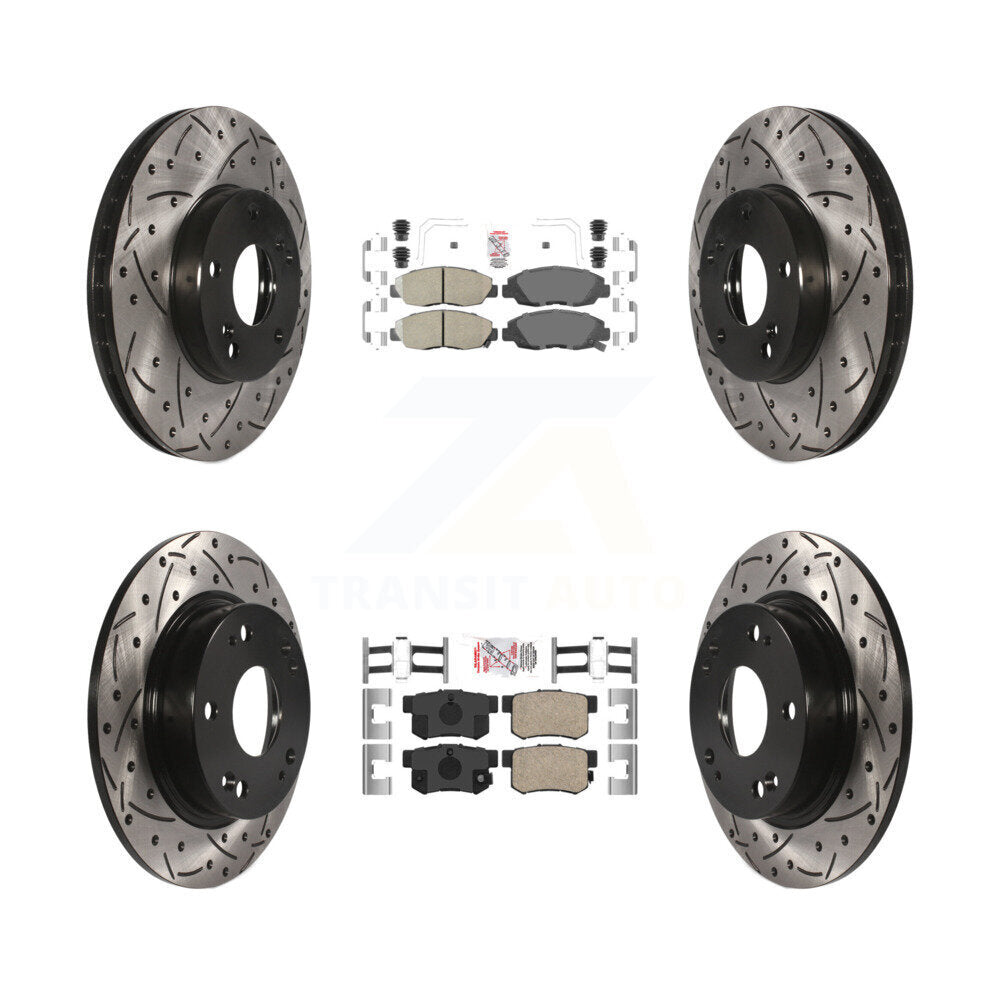 Front Rear Ceramic Pad Drill Slot Disc Brake Rotors Kit For 2014-2015 Honda Civic Touring KDA-102604