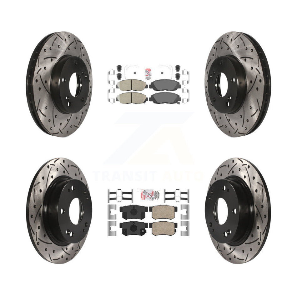 Front Rear Ceramic Pad Drill Slot Disc Brake Rotors Kit For 2014-2015 Honda Civic Touring KDA-102604