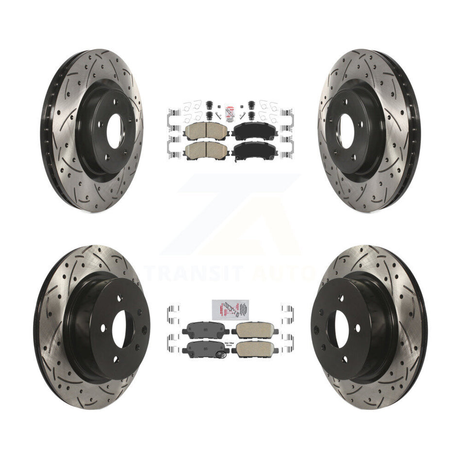 Front Rear Ceramic Pad Coated Drill Slot Disc Brake Rotor Kit For 2016-2017 INFINITI QX50 KDA-102605