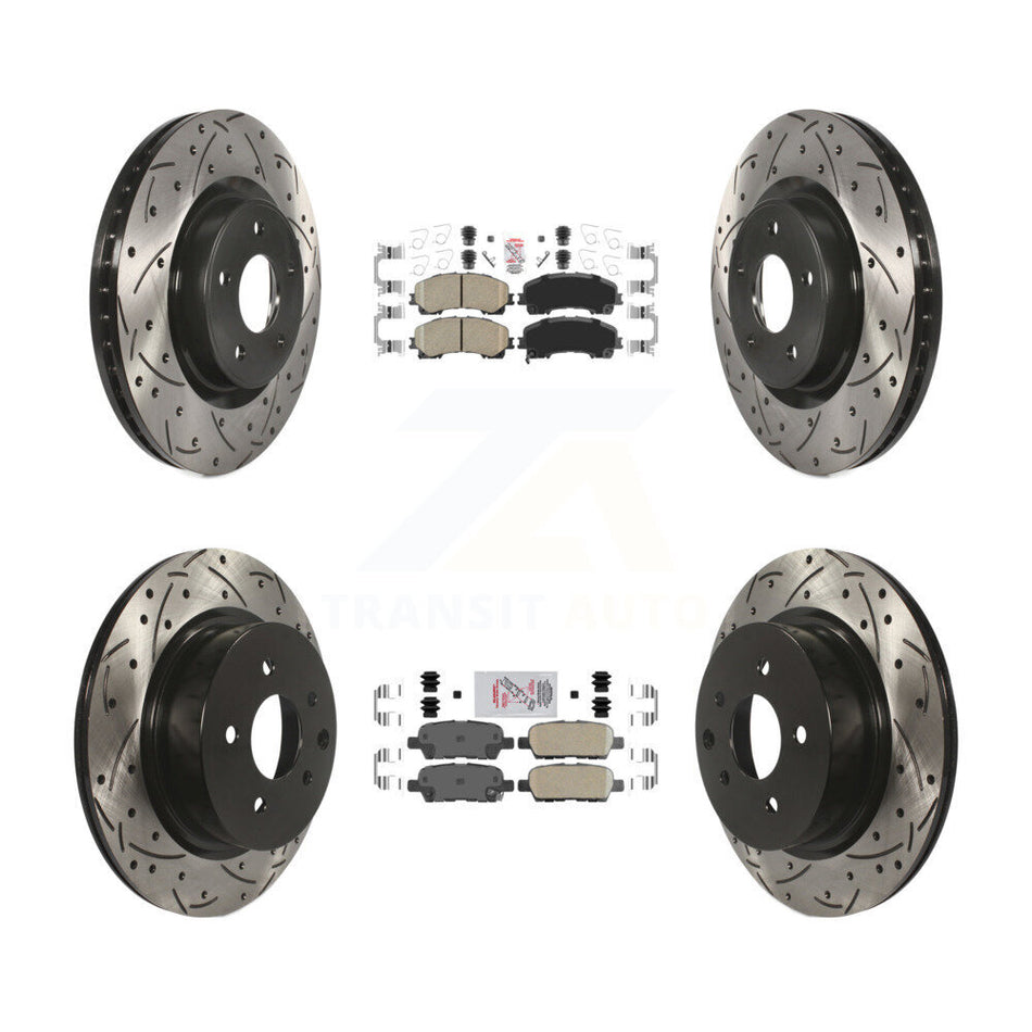 Front Rear Ceramic Pad Coated Drill Slot Disc Brake Rotor Kit For 2016-2017 INFINITI QX50 KDA-102606