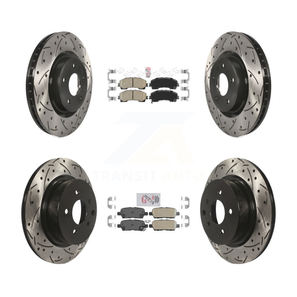 Front Rear Ceramic Pad Coated Drill Slot Disc Brake Rotor Kit For 2016-2017 INFINITI QX50 KDA-102607