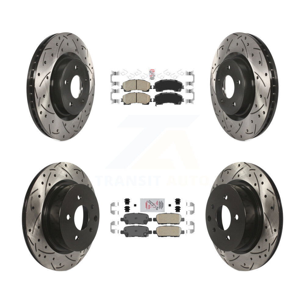 Front Rear Ceramic Pad Coated Drill Slot Disc Brake Rotor Kit For 2016-2017 INFINITI QX50 KDA-102608