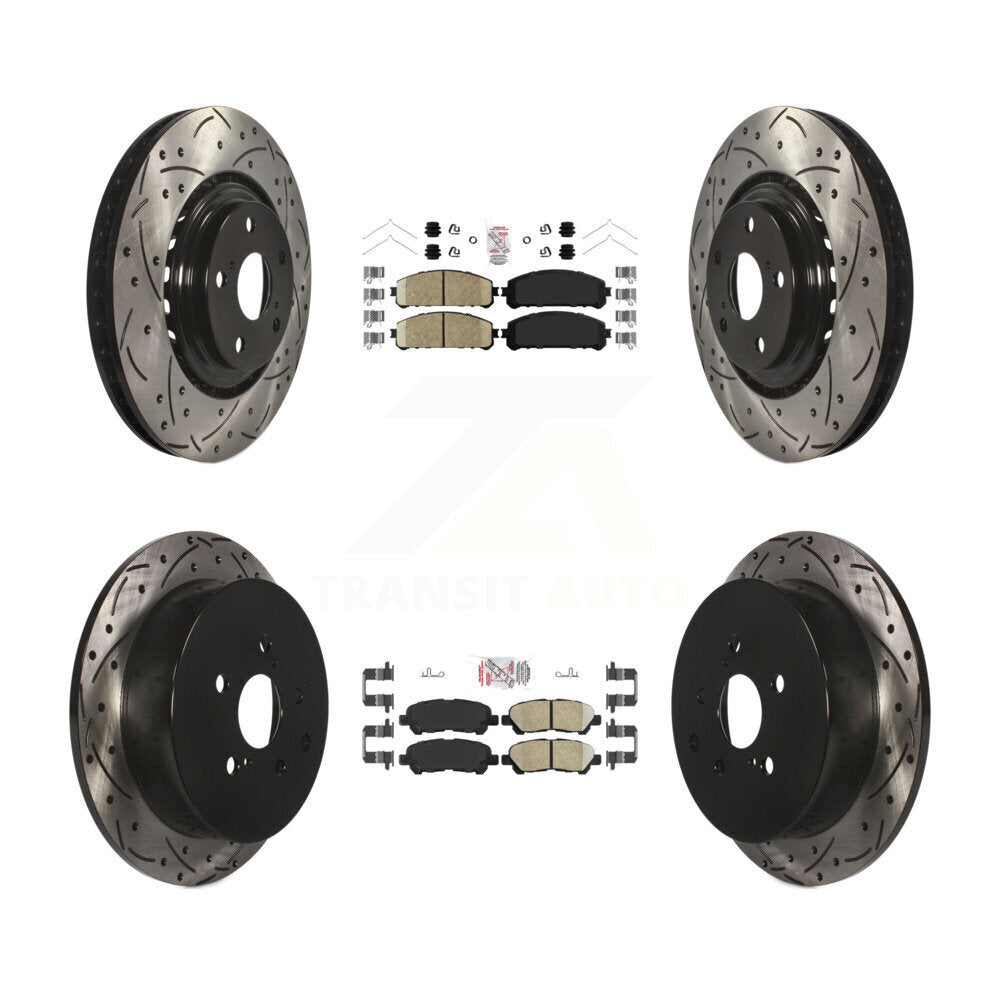 Front Rear Ceramic Pad Coated Drilled Slotted Disc Brake Rotors Kit For Toyota Highlander KDA-102609