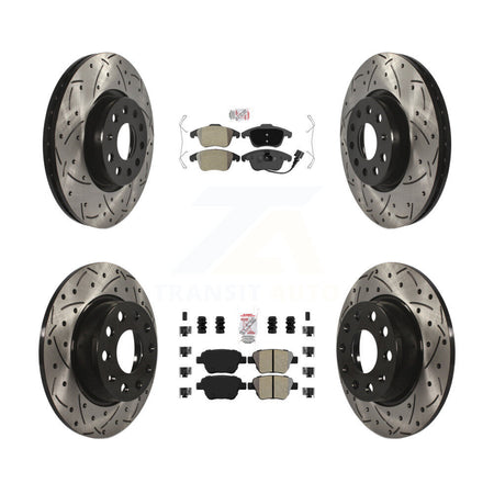 Front Rear Semi-Metallic Pad Drilled Slot Brake Rotor Kit For 2012-2014 Volkswagen Passat KDA-102616