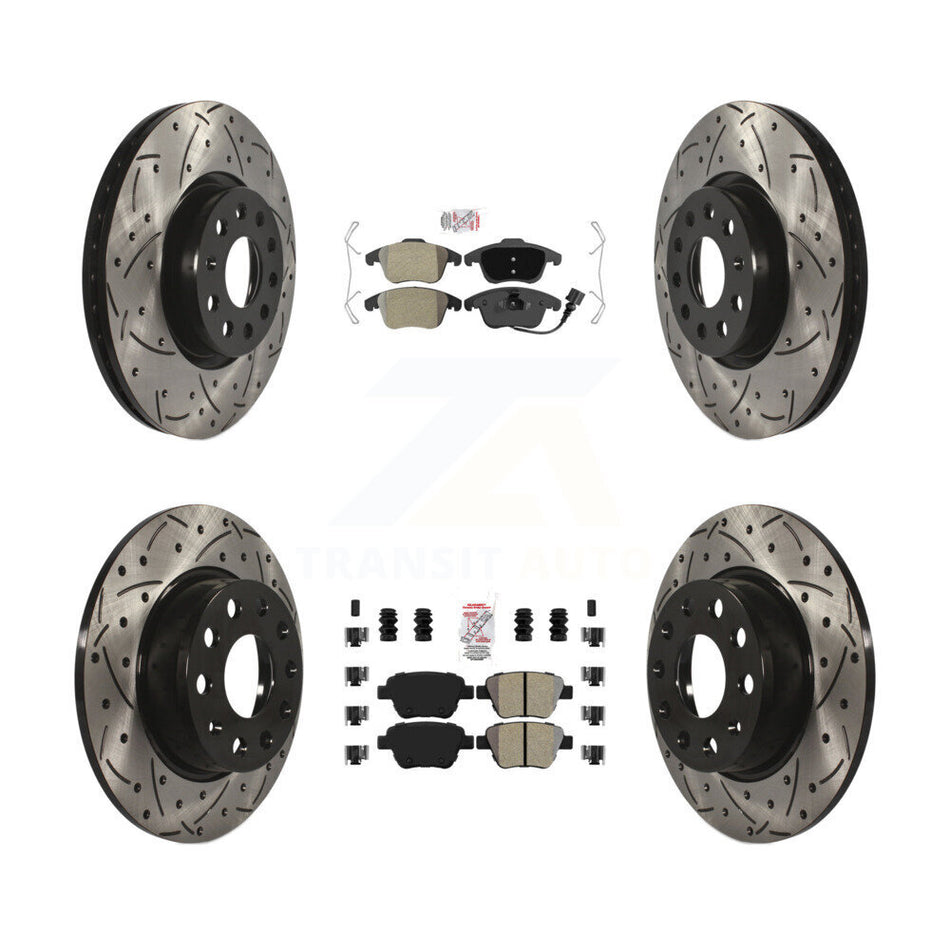Front Rear Semi-Metallic Pad Drilled Slot Brake Rotor Kit For 2012-2014 Volkswagen Passat KDA-102616
