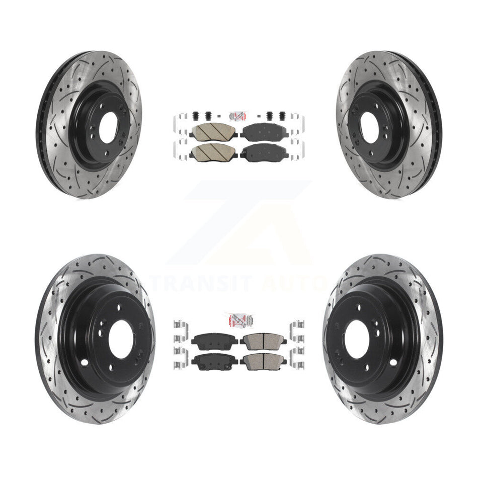 Front Rear Ceramic Pad Coat Drill Slot Disc Brake Rotor Kit For 2012 Hyundai Genesis 3.8L KDA-102617