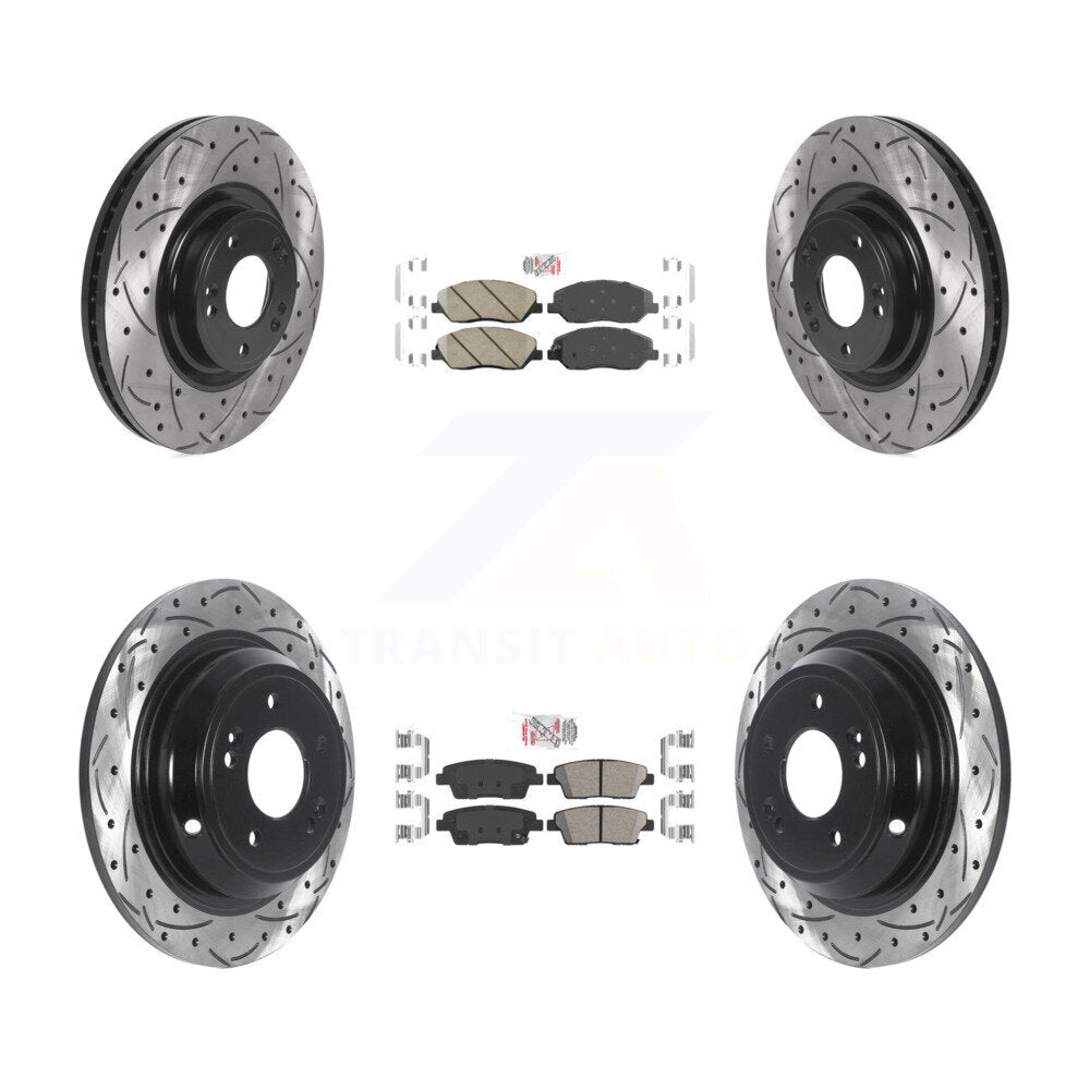 Front Rear Ceramic Pad Coat Drill Slot Disc Brake Rotor Kit For 2012 Hyundai Genesis 3.8L KDA-102618