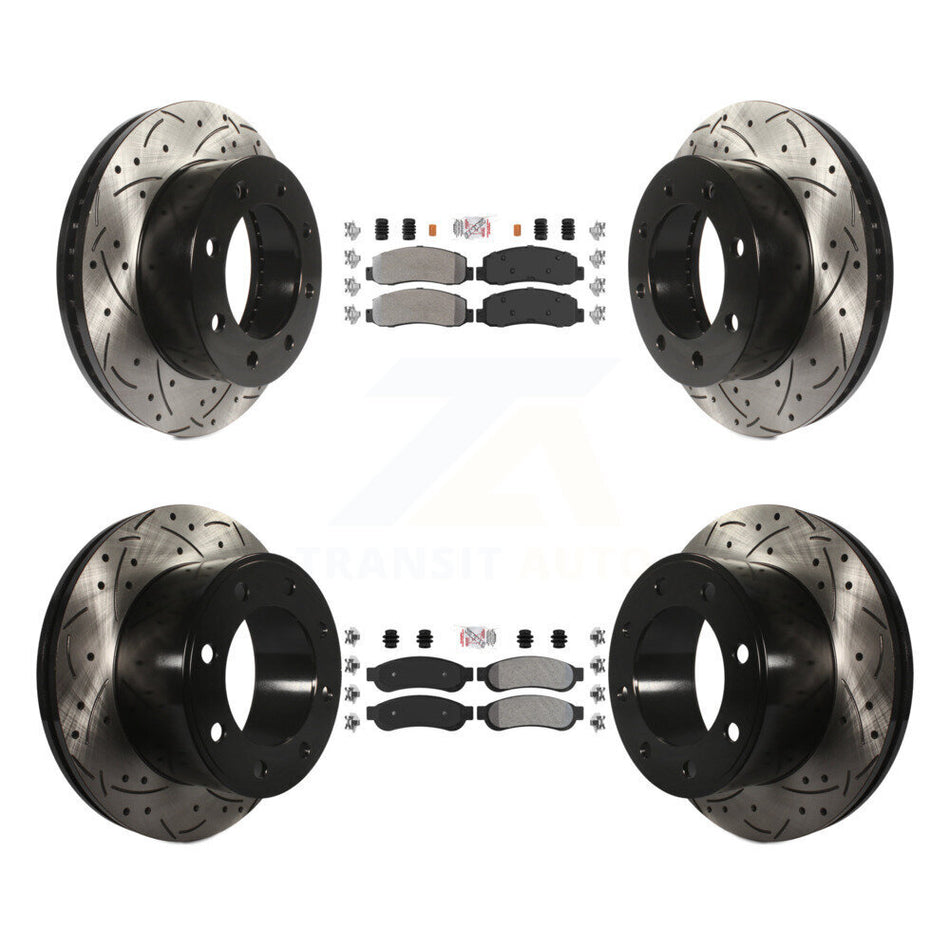 Front Rear Semi-Metallic Pad & Drilled Slot Brake Rotor Kit For Ford F-250 Super Duty 4WD KDA-102622