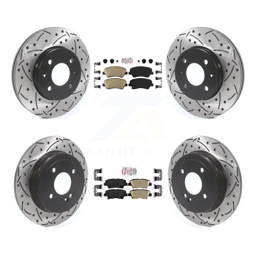 Front Rear Ceramic Pad Coated Drill Slot Disc Brake Rotors Kit For Hyundai Accent Kia Rio KDA-102623