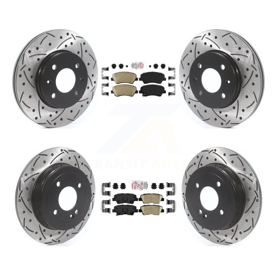 Front Rear Ceramic Pad Coated Drill Slot Disc Brake Rotors Kit For Hyundai Accent Kia Rio KDA-102624