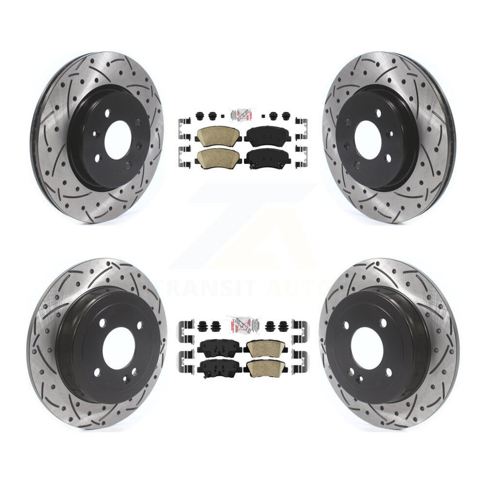 Front Rear Ceramic Pads And Coated Drilled Slotted Disc Brake Rotors Kit For Kia Rio KDA-102626