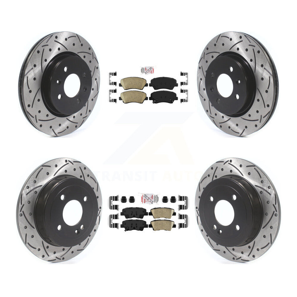 Front Rear Ceramic Pads And Coated Drilled Slotted Disc Brake Rotors Kit For Kia Rio KDA-102627