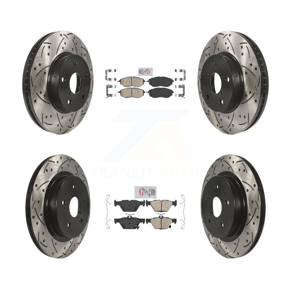 Front Rear Ceramic Pad Coated Drill Slot Disc Brake Rotor Kit For 2015 Subaru Legacy 2.5L KDA-102630