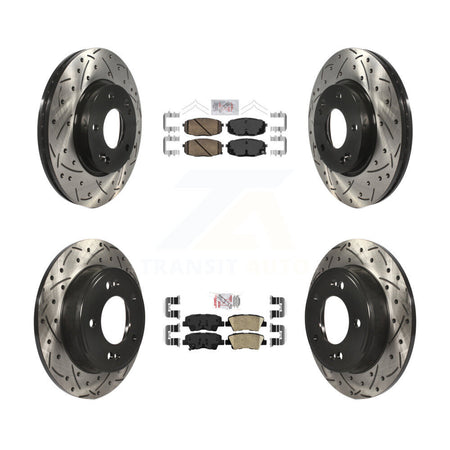 Front Rear Ceramic Pad Coated Drilled Slotted Disc Brake Rotor Kit For 2014-2016 Kia Soul KDA-102639