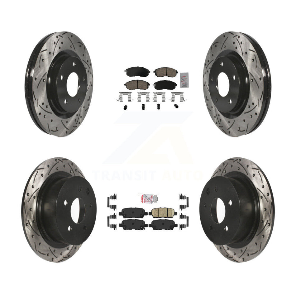 Front Rear Ceramic Pad Drilled Slot Brake Rotors Kit For 17-19 Nissan Sentra Turbocharged KDA-102645