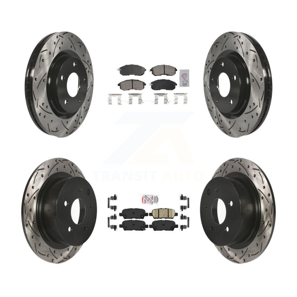 Front Rear Ceramic Pad Drilled Slot Brake Rotors Kit For 17-19 Nissan Sentra Turbocharged KDA-102647
