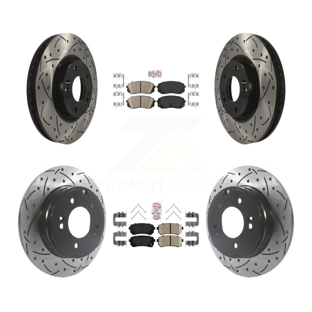 Front Rear Ceramic Pad And Coated Drilled Slotted Disc Brake Rotor Kit For Hyundai Sonata KDA-102653