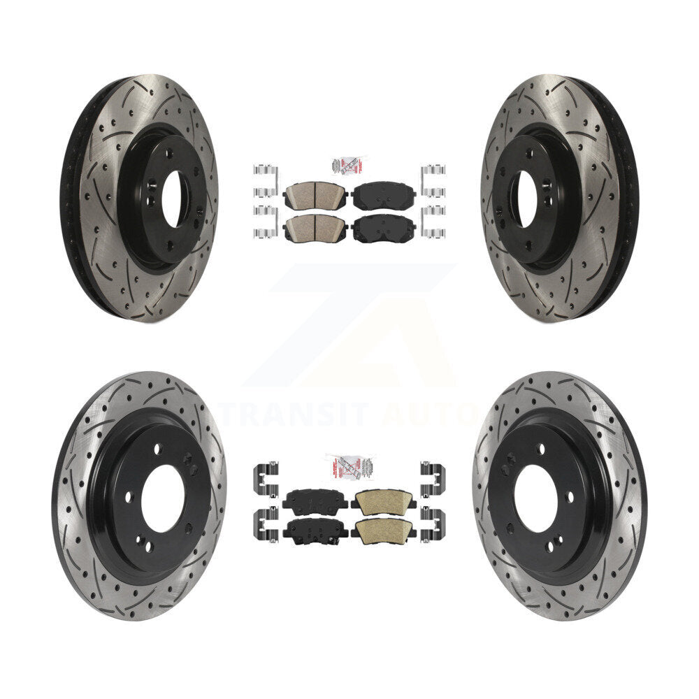 Front Rear Ceramic Pad And Coated Drilled Slotted Disc Brake Rotor Kit For Hyundai Sonata KDA-102654