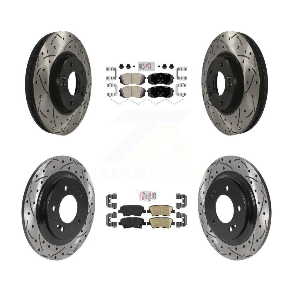 Front Rear Ceramic Pad And Coated Drilled Slotted Disc Brake Rotor Kit For Hyundai Sonata KDA-102656