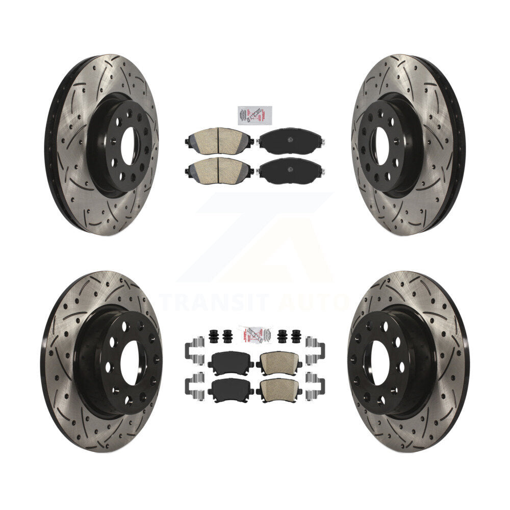 Front Rear Ceramic Pad And Coated Drilled Slotted Disc Brake Rotor Kit For Volkswagen GTI KDA-102661