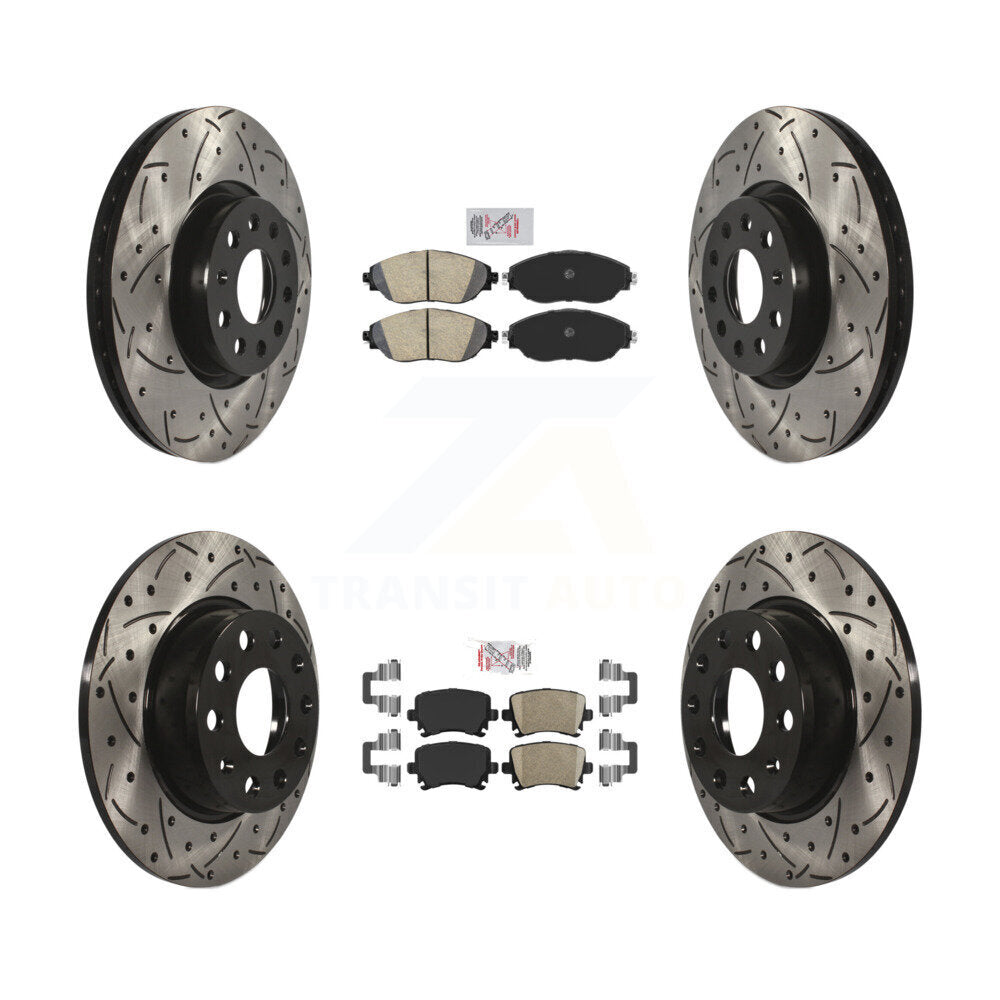 Front Rear Ceramic Pad And Coated Drilled Slotted Disc Brake Rotor Kit For Volkswagen GTI KDA-102662