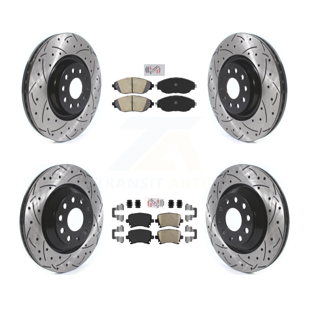 Front Rear Ceramic Pad And Coated Drilled Slotted Disc Brake Rotor Kit For Volkswagen GTI KDA-102663