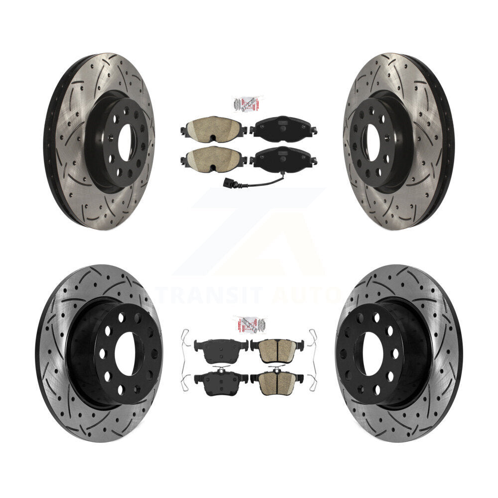 Front Rear Ceramic Pad Drill Slot Disc Brake Rotors Kit For 2022-2023 Volkswagen Taos FWD KDA-102665