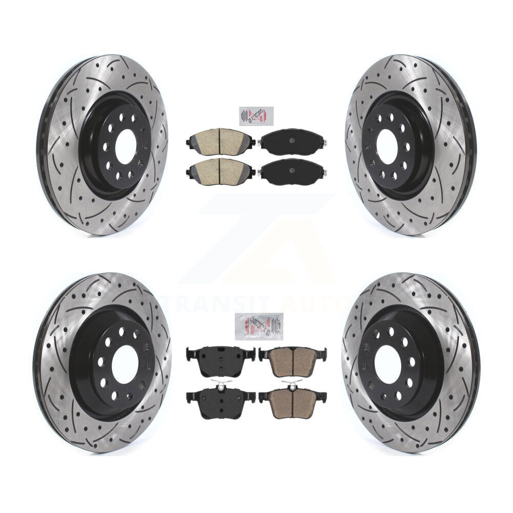 Front Rear Ceramic Pad Drilled Slot Disc Brake Rotors Kit For 2017-2019 Volkswagen Golf R KDA-102666