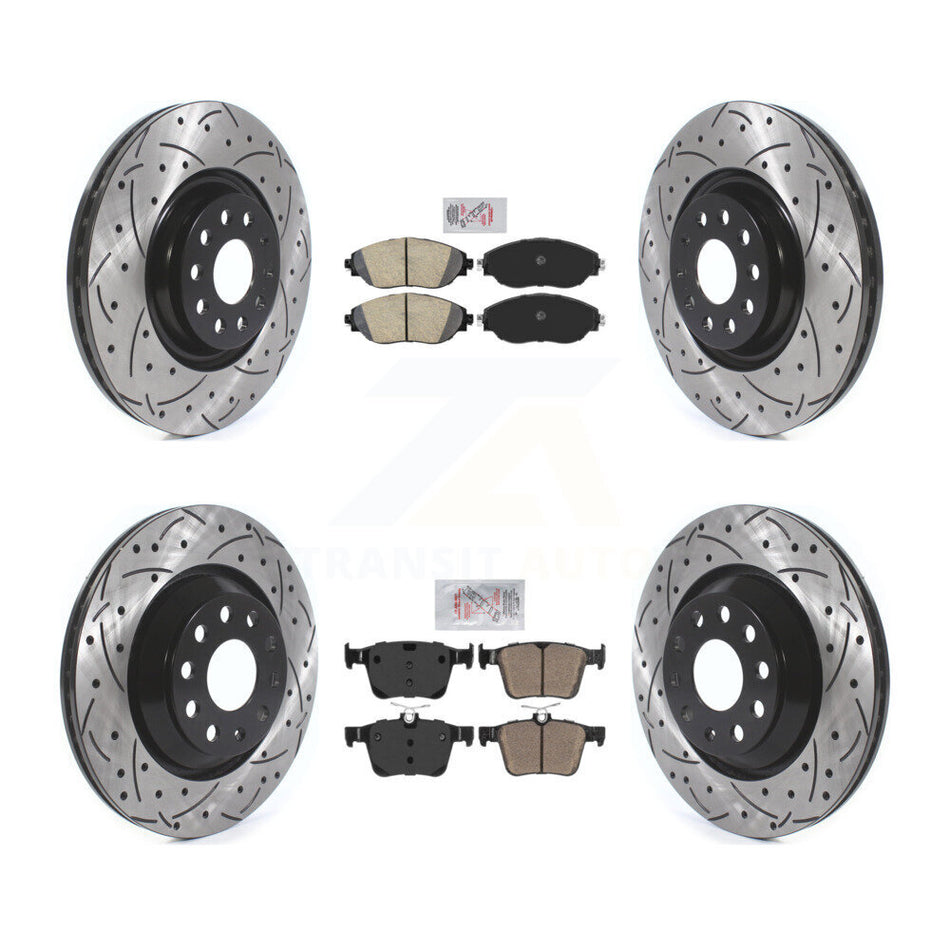 Front Rear Ceramic Pad Drilled Slot Disc Brake Rotors Kit For 2017-2019 Volkswagen Golf R KDA-102666
