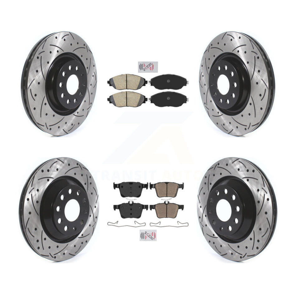 Front Rear Ceramic Pad Drilled Slot Disc Brake Rotors Kit For 2017-2019 Volkswagen Golf R KDA-102666