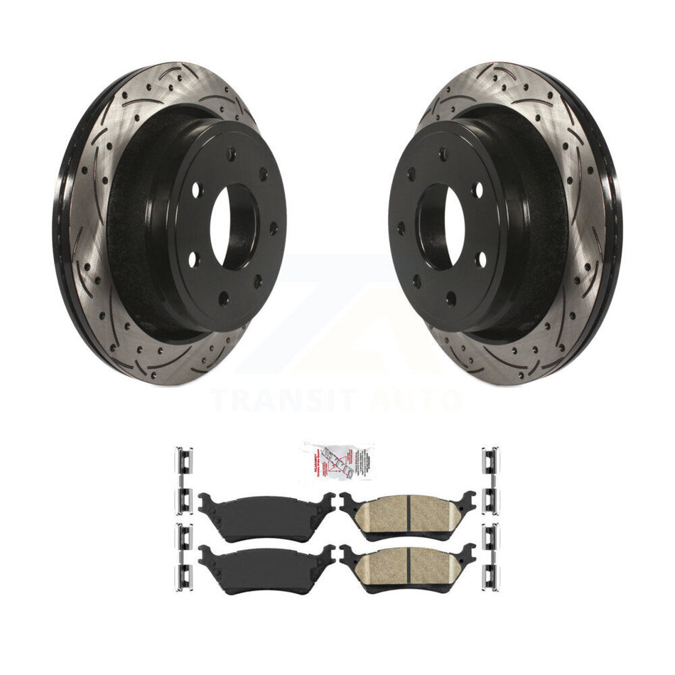 Rear Drilled Slot Brake Rotors Ceramic Pad Kit For 2012-2014 Ford F-150 With 7 Lug Wheels KDA-102675