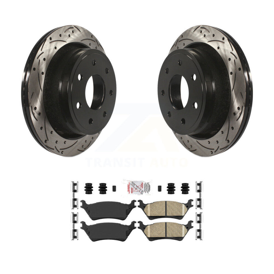 Rear Drilled Slot Brake Rotors Ceramic Pad Kit For 2012-2014 Ford F-150 With 7 Lug Wheels KDA-102676