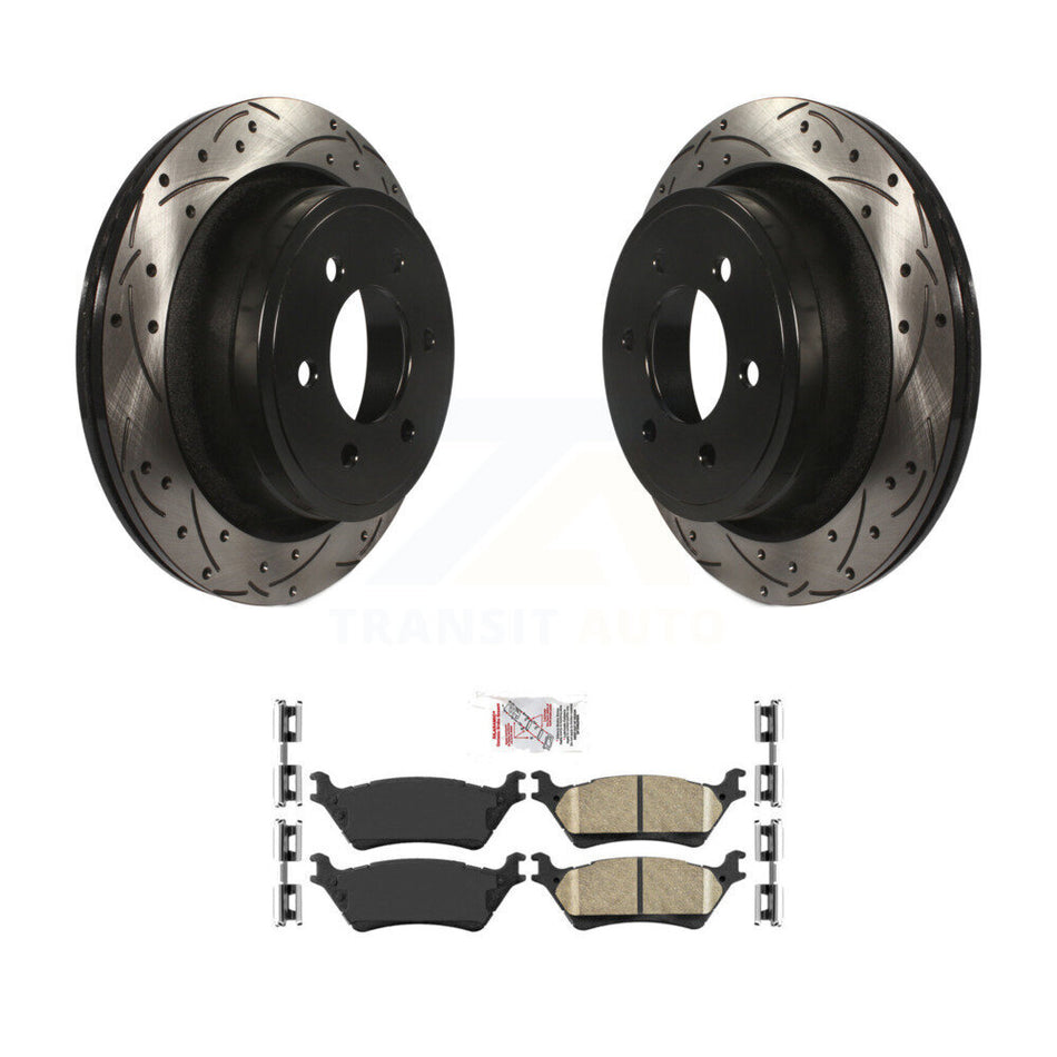 Rear Coated Drilled Slotted Disc Brake Rotors And Ceramic Pads Kit For Ford F-150 KDA-102678