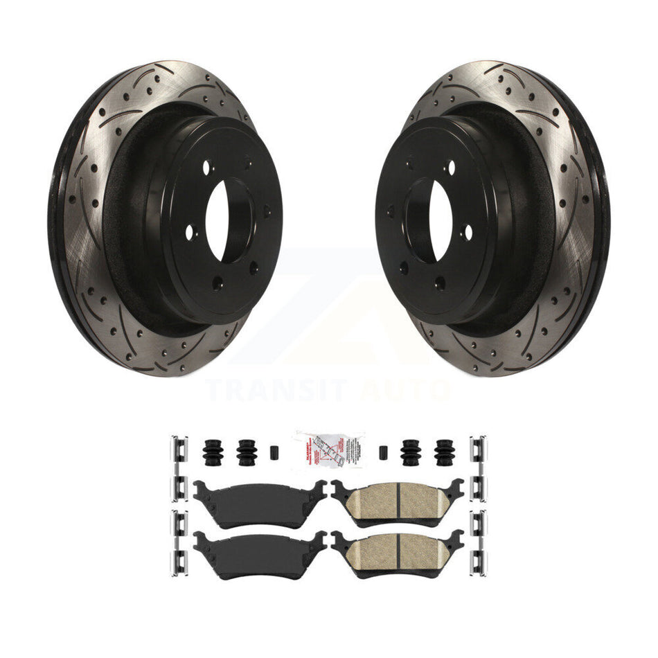 Rear Coated Drilled Slotted Disc Brake Rotors And Ceramic Pads Kit For Ford F-150 KDA-102679