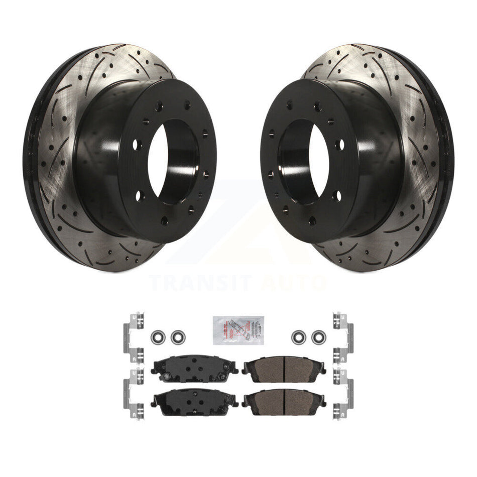 Rear Coated Drilled Slotted Disc Brake Rotor Semi-Metallic Pad Kit For Chevrolet Suburban KDA-102688