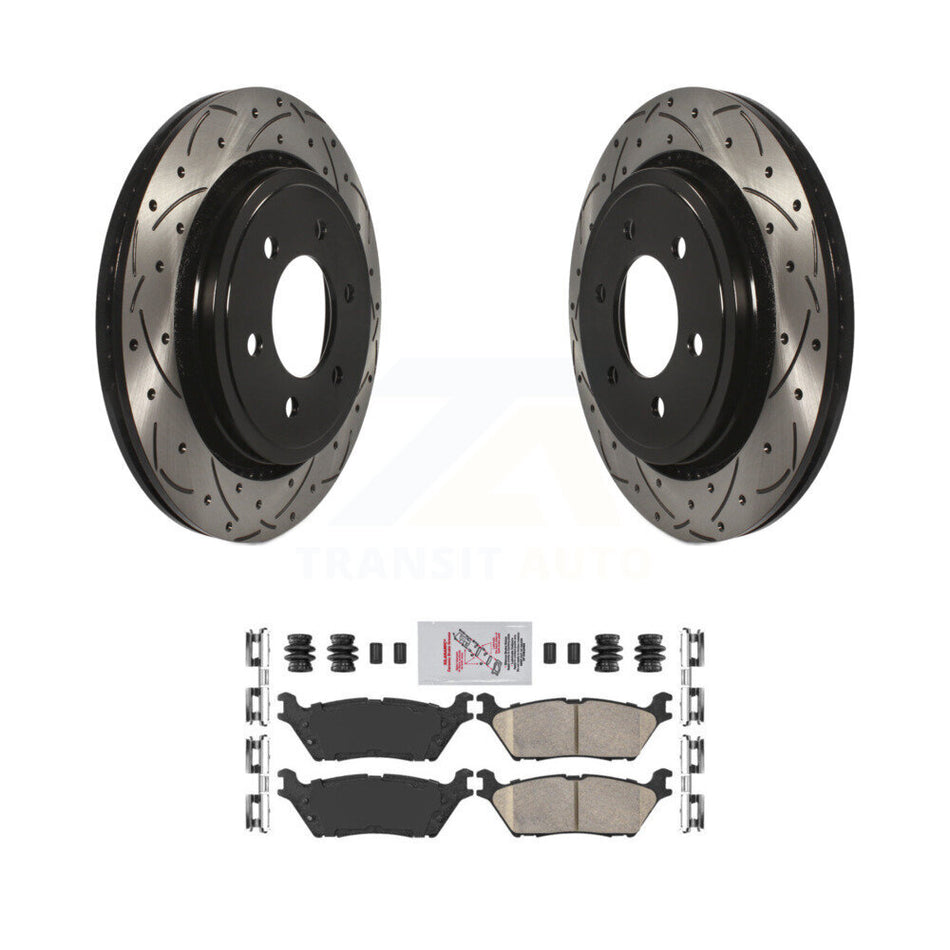 Rear Drilled Slot Brake Rotors Ceramic Pad Kit For Ford F-150 With Electric Parking KDA-102696