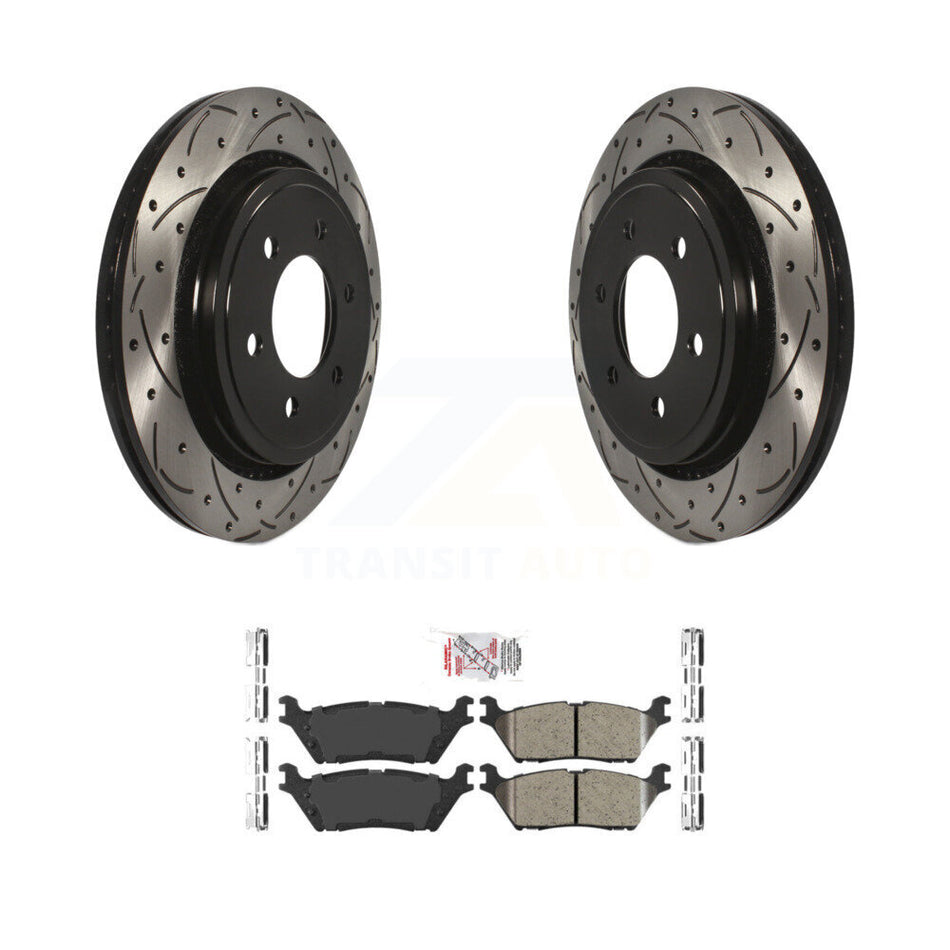 Rear Drilled Slot Brake Rotors Ceramic Pad Kit For Ford F-150 With Electric Parking KDA-102697