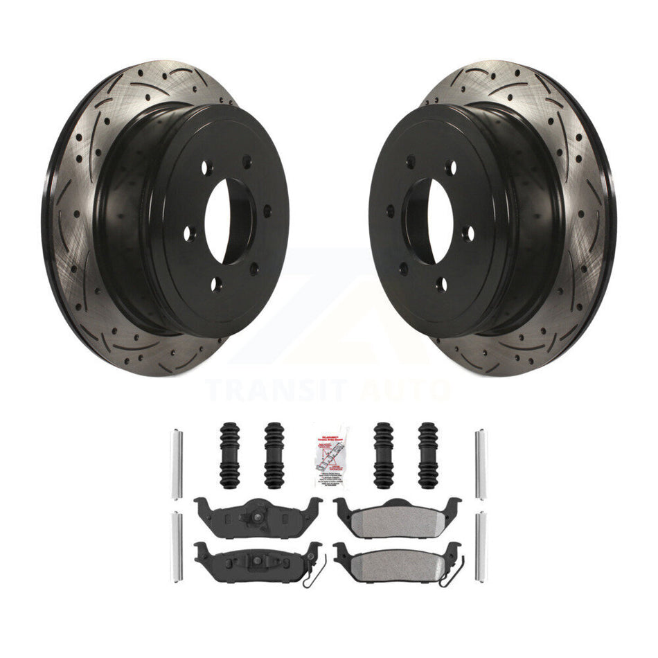 Rear Drilled Slot Disc Brake Rotor & Semi-Metallic Pad Kit For Ford F-150 Lincoln Mark LT KDA-102699