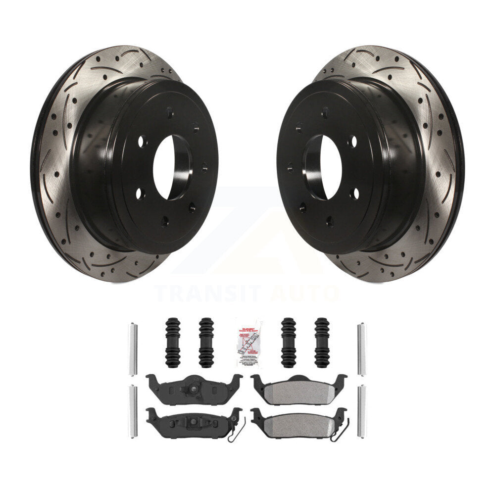 Rear Drilled Slot Disc Brake Rotor & Semi-Metallic Pad Kit For Ford F-150 Lincoln Mark LT KDA-102701