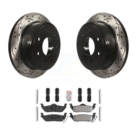 Rear Drilled Slot Disc Brake Rotor & Semi-Metallic Pad Kit For Ford F-150 Lincoln Mark LT KDA-102701