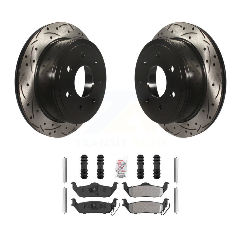 Rear Drilled Slot Disc Brake Rotor & Semi-Metallic Pad Kit For Ford F-150 Lincoln Mark LT KDA-102701