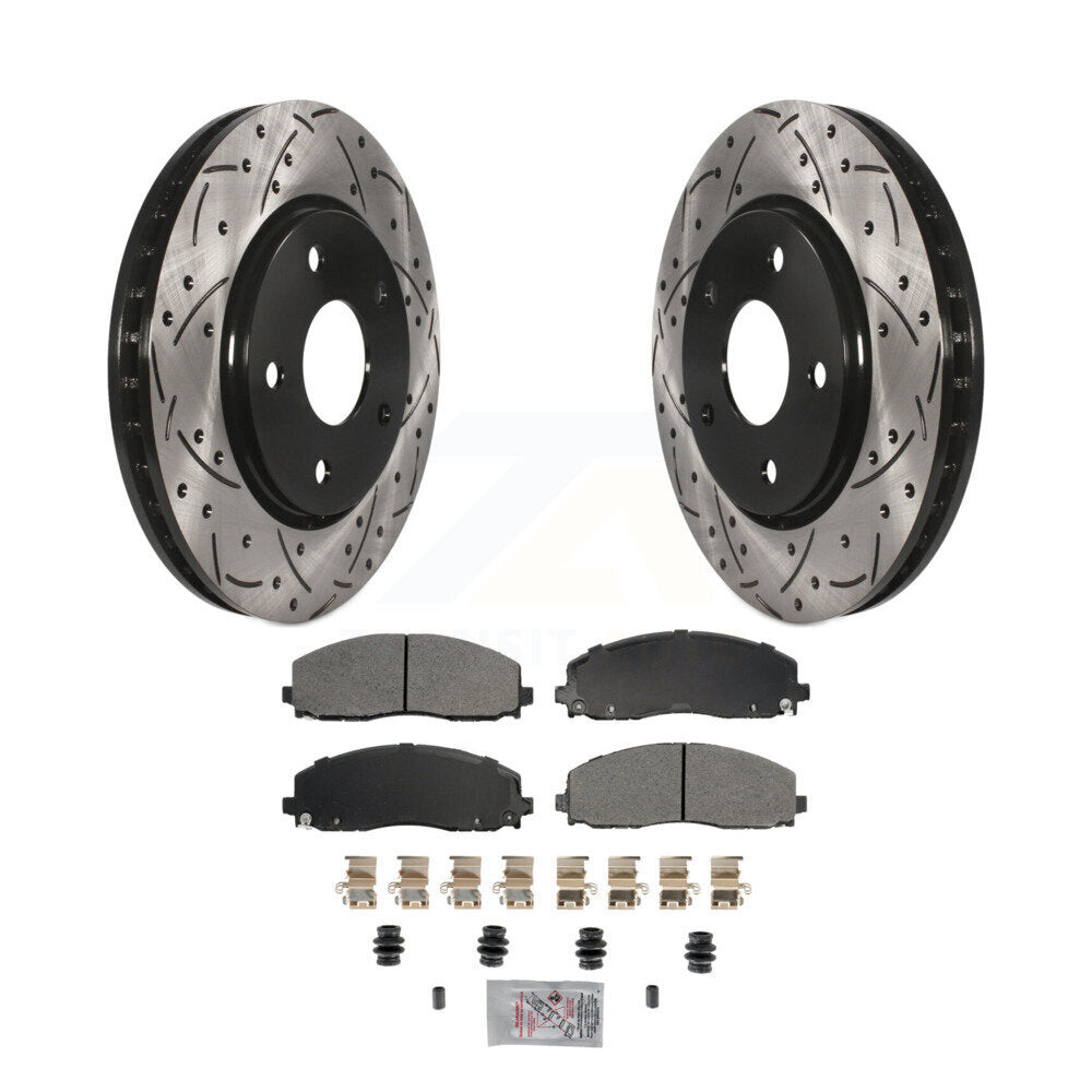 Front Coated Drilled Slot Disc Brake Rotors Semi-Metallic Pad Kit For Dodge Grand Caravan KDA-102749