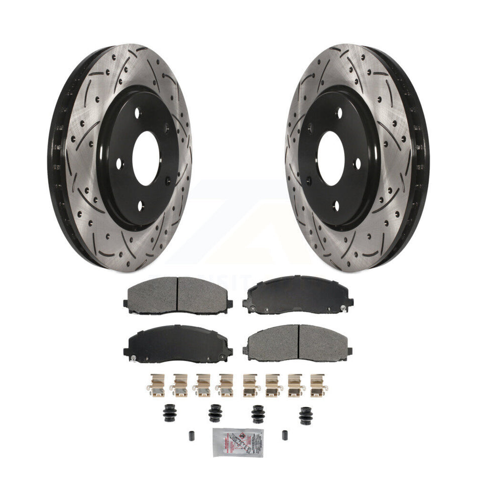Front Coated Drilled Slot Disc Brake Rotors Semi-Metallic Pad Kit For Dodge Grand Caravan KDA-102749