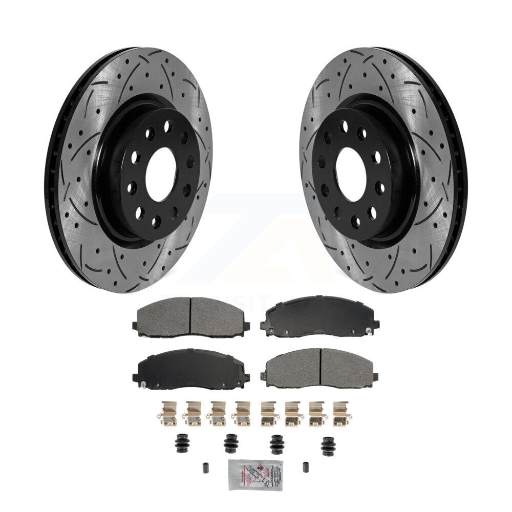 Front Coated Drilled Slotted Disc Brake Rotor And Semi-Metallic Pad Kit For Jeep Wrangler KDA-102751