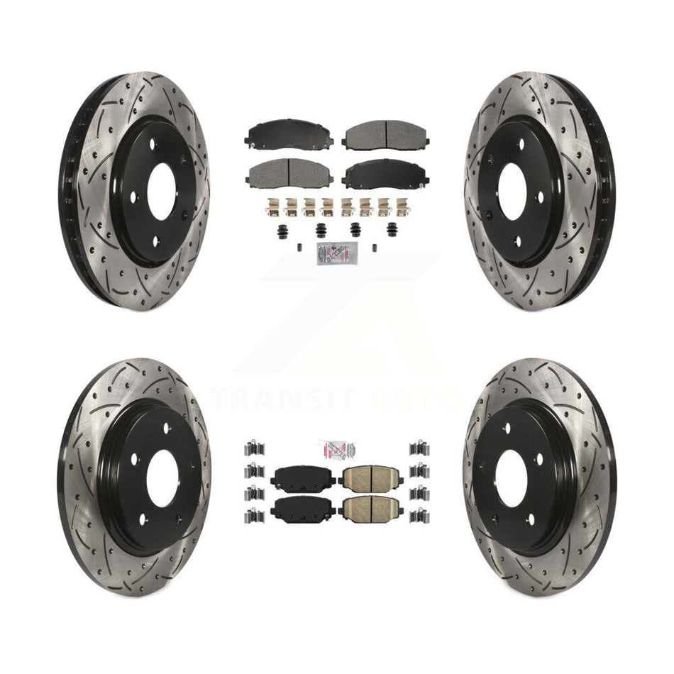 Front Semi-Metallic Rear Ceramic Pad Drilled Slot Brake Rotor Kit For Dodge Grand Caravan KDA-102764