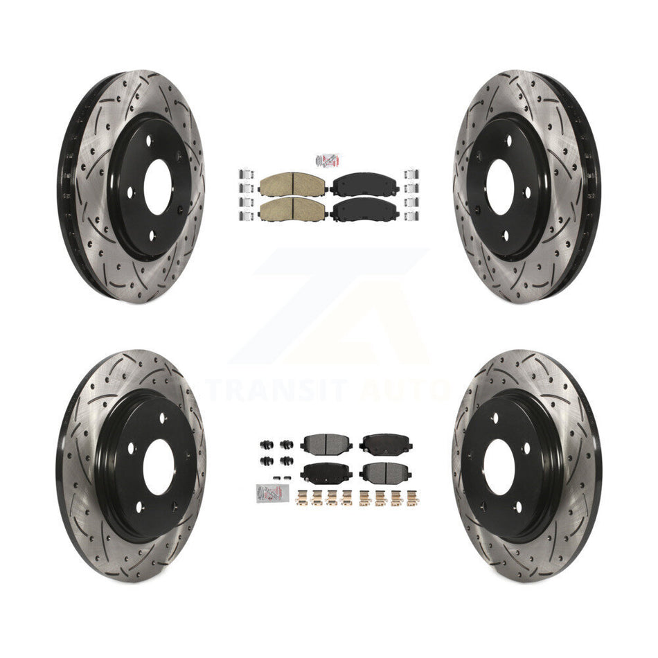 Front Ceramic Rear Semi-Metallic Pad Drilled Slot Brake Rotor Kit For Dodge Grand Caravan KDA-102765